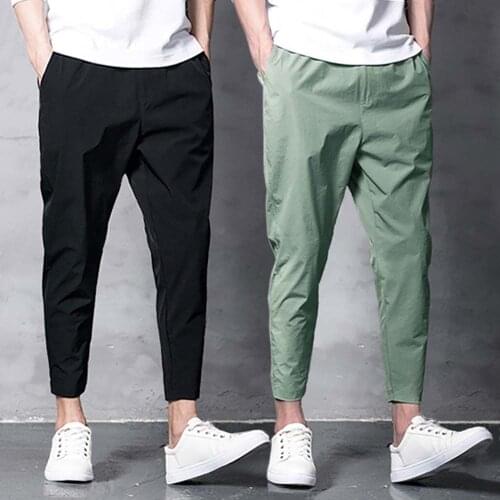 Trendy Mens Harem Pants Ankle Length 2021 Spring and Summer Stretch Pants Men Capri-Pants Korean Baggy Male Joggers Sweat Pants