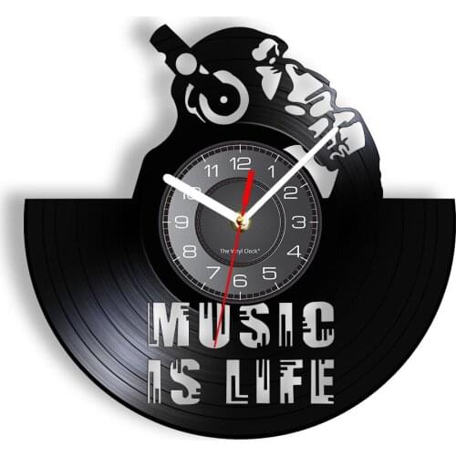Music Is Life Clock Gorilla With Headphones Thinking Vinyl Record Wall Watch Monkey Chimp Thinker Retro Music Lover Room Decor