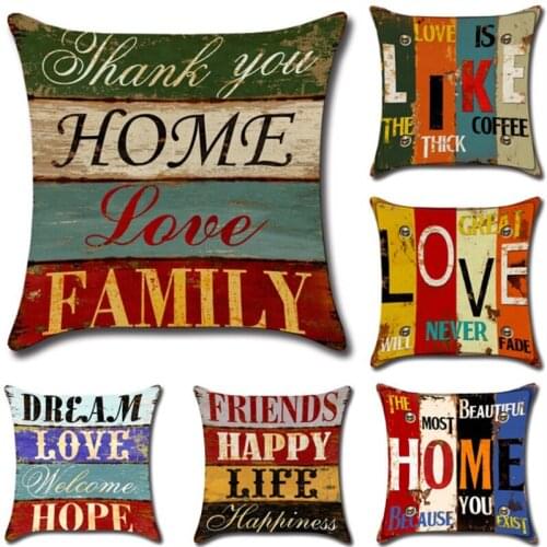 Ins Retro Decorative Linen Pillowcase English Letters Phrase Wooden Board Print Cushion Covers Car Sofa Seat Throw Pillows Cover