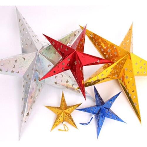 Double-sided Laser Christmas Three-dimensional Paper Five-pointed Star Bar Ceiling Decorations Colorful Stars Lampshade 30 Cm