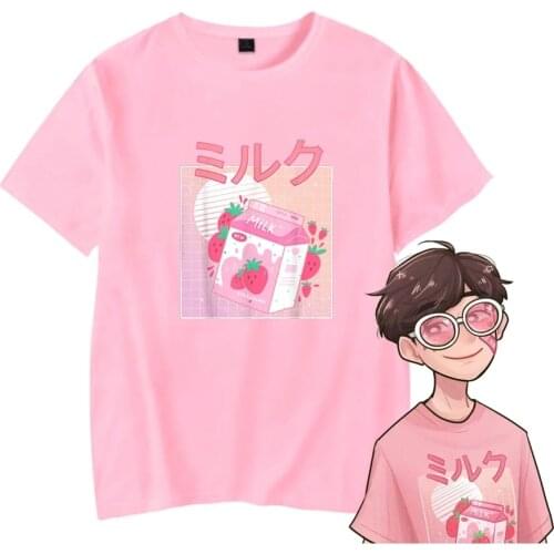 New GeorgeNotFound Strawberry Milk Cosplay T-shirt Men Women Harajuku Kids t shirt Cotton Summer Summer Streetwear Tee Oversized