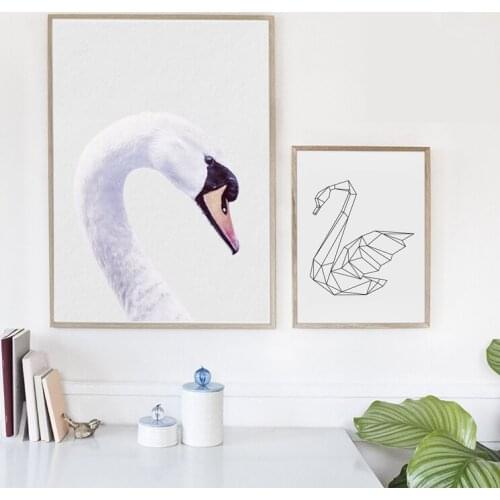 Geometric Animal Swan Canvas Art Print and Poster, Woodlands Nursery Wall Art Swan Canvas Painting Wall Picture Baby Room Decor