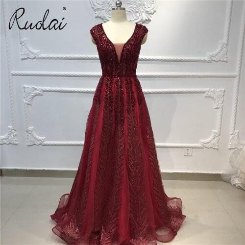 Ready to Ship Luxury Stunning V-neck with Appliqued Beads Red Prom Evening Dress Long for Women Party Dresses Luxurious