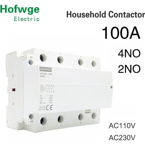 HCH8-100 Modular Contactor 2P 100A 4NO 220V Automatic Household Contactor Din Rail Type