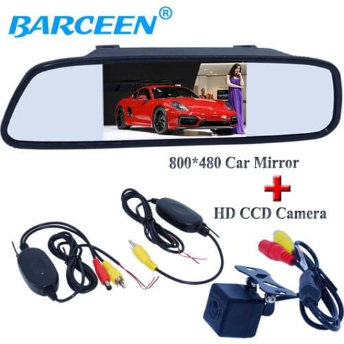 HD ccd car rearview camera 170 angle +4.3" car parking mirror +wireless receiver transmitting waterproof for various cars