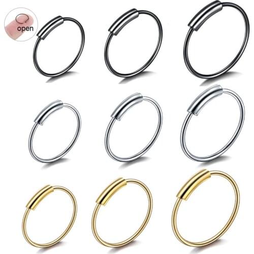 8/10/12mm Punk Stainless Steel Hinged Clicker circle ring Piercing Nose Ring Hoop Lip Ear Ring Body Jewelry Piercing Clip Gift