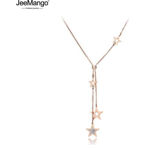 JeeMango Original Titanium Stainless Steel Clay CZ Crystal Star Choker Necklaces For Women Trendy Charm Pendant Necklace JN19199