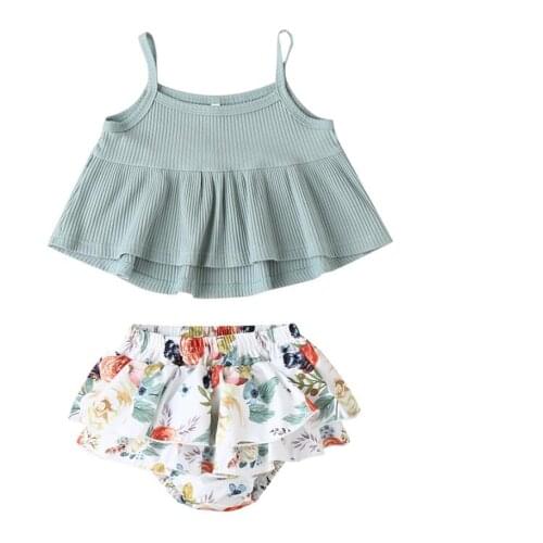 0-24M Baby Girls Clothing Set Infant Kids Sleeveless Tops Tutu Shorts 2Pcs Summer Clothes Outfits
