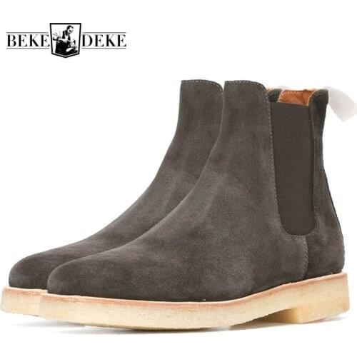 British Autumn Winter Slip On Platform Boots Men Handmade Luxury Brand Round Toe Wedding Chelsea Boots Vintage Motorcycle Boots