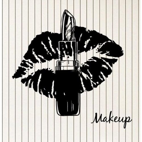 Makeup Wall Decal Lipstick Sexy Luscious Lips Beauty Salon Makeup Room Interior Decor Vinyl Glass Stickers Woman Art Mural M106