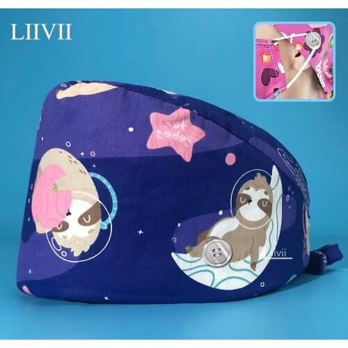 New Doctor Nurse Dentist Surgical Caps Cotton Working Hat Operating Room Cartoon Printing Unisex Adjustable Pet Clinic Nurse Cap