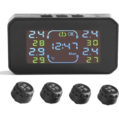 S04 TPMS LCD Solar Minivan Truck Trailer Tire Pressure Tyre TemperatureMonitoring Alarm System with 4 External Sensors