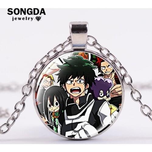 SONGDA My Hero Academia Chain Necklace Midoriya Lzuku Todoroki Shoto Bakugou Katsuki Figures Glass Art Pendant Necklace Souvenir