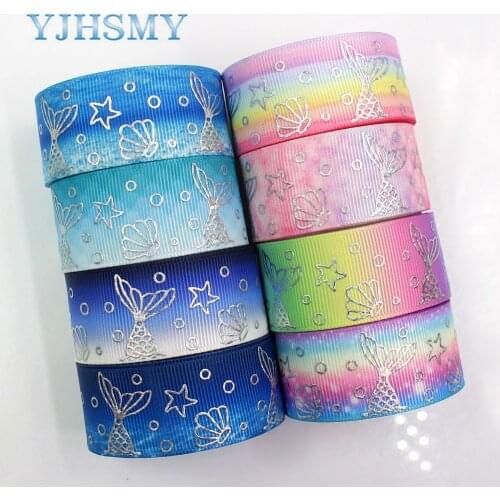 YJHSMY G-18808-901 25 mm 10 yards Laser silver seabed Cartoon printed grosgrain ribbon DIY wedding gift packaging material