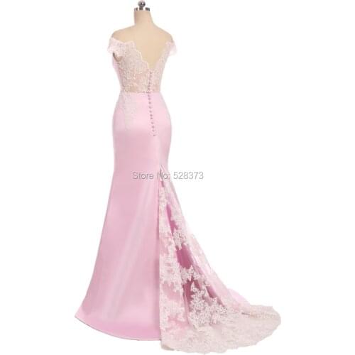 YNQNFS BD34 Elegant Off Shoulder Lace See Through Skirt Long Mermaid Bridesmaid Dresses Party Dress Pink Real Pictures