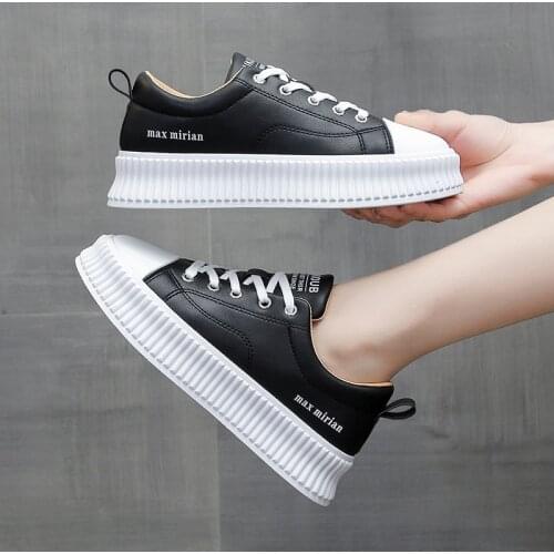 2021 Women Casual Shoes Sneakers Lace Up Platform Women Thick Bottom White Vulcanize Shoes Zapato