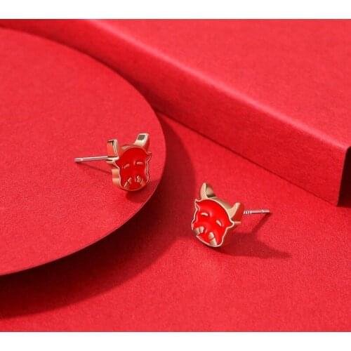 Orgin Summer Fashion Chinese Style Red Ox Love Heart Stud Earings for Women Exquisite Zodiac Earings Everyday Jewelry Wholesale