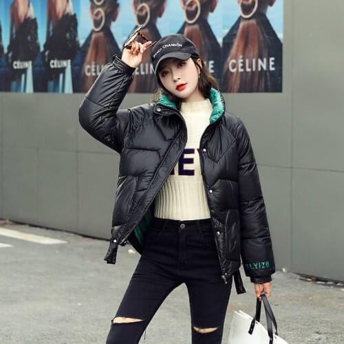 Stand Collar Womens Jackets 2021 Oversized Solid Parkas Female Winter Loose Thick Cotton Padded Letter Print Casual Outwear