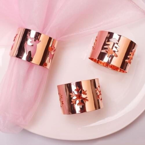 12pcs/lot Snowflake Napkin Circle Christmas Tree Napkin Ring Fawn Metal Napkin Buckle Wedding Holiday Party Decoration