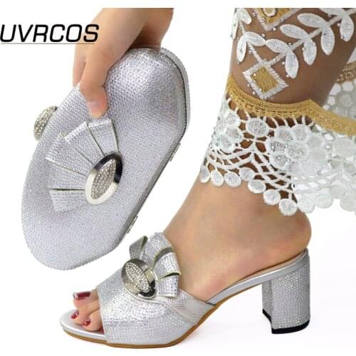 2021 Italian Design Fashion Special Rhinestonc Noble Decoration Style Party Platform Ladeis Shoes and Bag Set in Silver Color