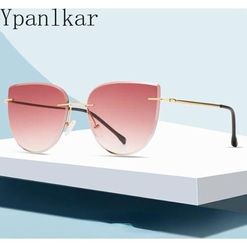 2020 Rimless Sunglasses Women Luxury Cat Eye Clear Sun Glasses Gradient Cutting Lens Shades for Women Eyewear UV400