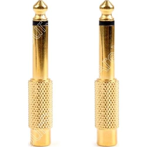 Areyourshop Sale 2pcs Gold Plated RCA Female to 6.35mm 1/4" Mono Male Audio Adapter Jack Connector