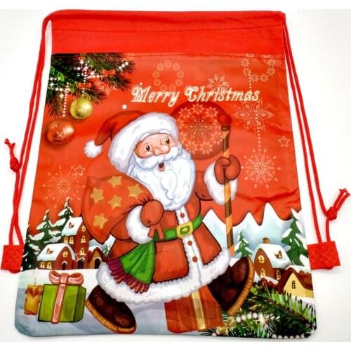 Kids Girls Boys Favors Merry Christmas Party Mochila Decoration Red Blue Drawstring Gifts Bags Santa Claus Design Backpack