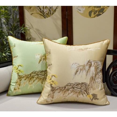 Elegant Embroidery Scenic Chinese Cushion Pillow Home Decorative Bedside Backrest Office Chair Sofa High End Satin Pillowcases