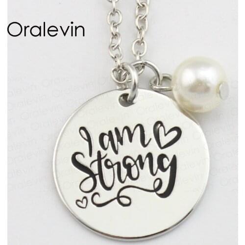 I AM STRONG Inspirational Hand Stamped Custom Necklace Gift Jewelry,10Pcs/Lot, #LN706