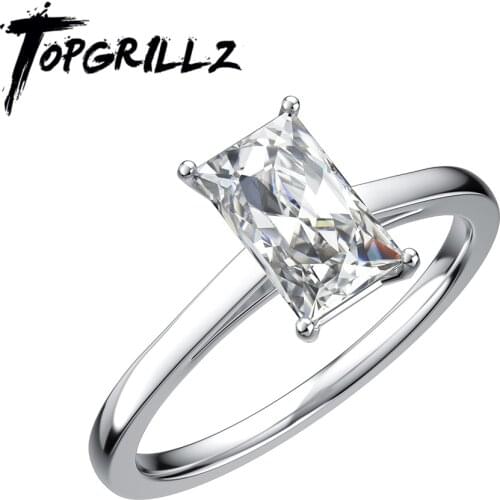 TOPGRILLZ 2021 New Large Baguette Moissanite Rings 1ct D Color VVS1 Moissanite Wedding Rings 925 Sterling Silver Fine Jewelry