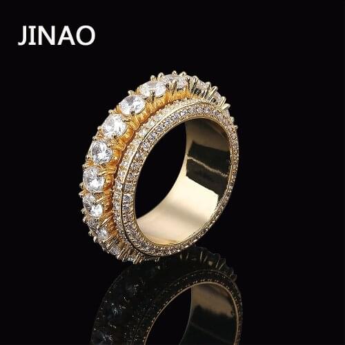 JINAO New Gold Color Spinner Ring Copper Charm Cubic Zirconia Ring Iced Out Fashion Hip Hop/Punk Jewelry For Gifts