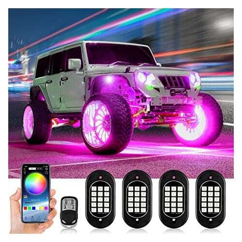 8Pods RGB LED Rock Lights Kit Underbody Neon Music Light Bluetooth APP Multicolor Neon Underglow Lighting Kit Decorative for Car
