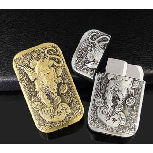 Red Torch Lighter Personality Creative Embossed Zinc Alloy Lucky Pixiu Gas Inflatable Metal Windproof Lighter Smoke Accesoires
