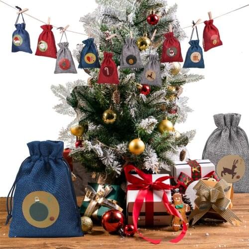 Christmas Advent Calendar Bags Gift Numbers Bag Drawstring 24 Days Burlap Advent Calendar Candy Bags With Clips Christmas Decor