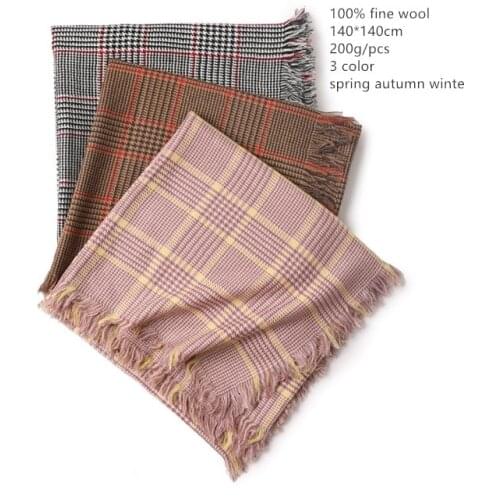 Naizaiga 100% fine wool small plaid pink grey camel square women luxury pure wool shawl ,SN706