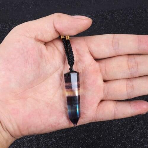 Outdoor Colorful Fluorite Crystal Necklace Natural Stone Pendant Golden Chain Necklaces Birthday Gift Endant Necklace
