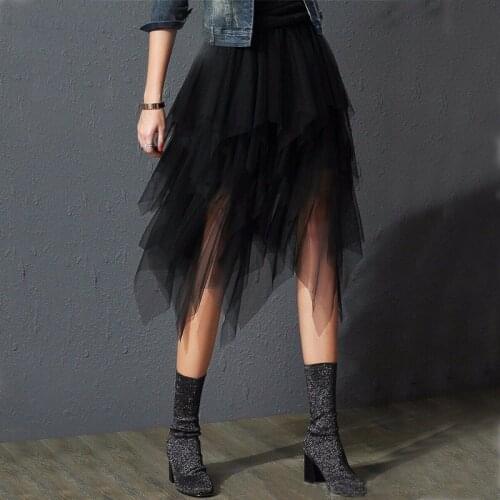 Irregular Tulle Skirt Women Summer High Waist Skirt Up Party Petticoat Fashion Casual Style New