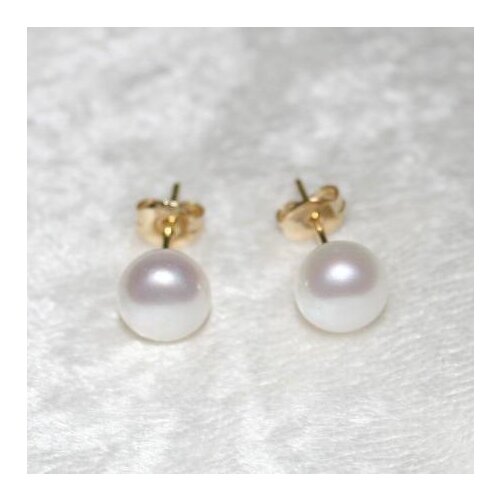 New Favorite Pearl White 8mm Freshwater Pearl Stud Earrings Gold Color S925 Silver Jewelry Fine Wedding Party Lady Gift
