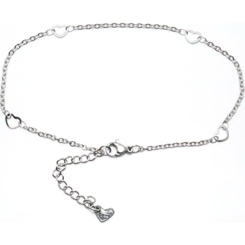 Tiny 304 Stainless Steel Anklet For Women Silver Color Heart Chain Anklets Leg-Jewelry Foot-Chain Barefoot 23cm(9") long,1 Piece