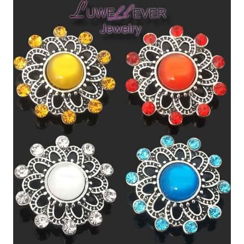 Wholesale metal Rhinestone Snap Buttons w164 flower Diy Jewelry fit 18mm Snap button Necklaces/Bracelets for women