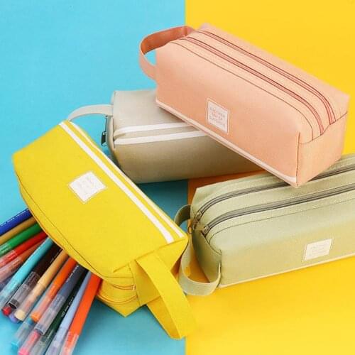 Double Layer Large Capacity Canvas Zipper Pencil Case Kawaii Pen Bag Stationery Storage Pouch School Pencil Case School Supplies