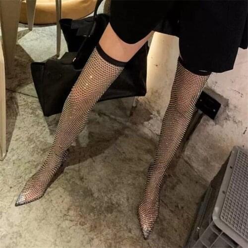 Sexy Over the Knee Sandals Women Pointed Toe Stretchy Thigh High Boots Stilettos High Heel Winter Tall Long Booties 35-42 size