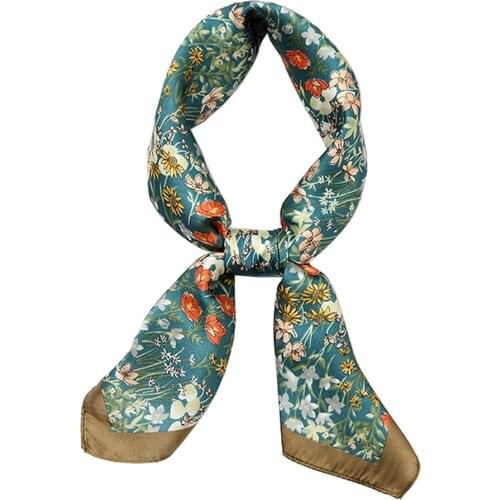 Womens Silk Scarf Spring Retro Square Hijab Design Flower Print Bandanas Luxury Hair Ribbon Handkerchief Foulard Femme Pashmina