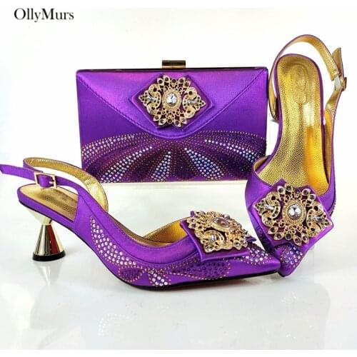 Latest Style Ladies Elegant Shoes With Matching Bag Set Italian Rhinestone High Heels Shoes And Bag Set For Evening Party