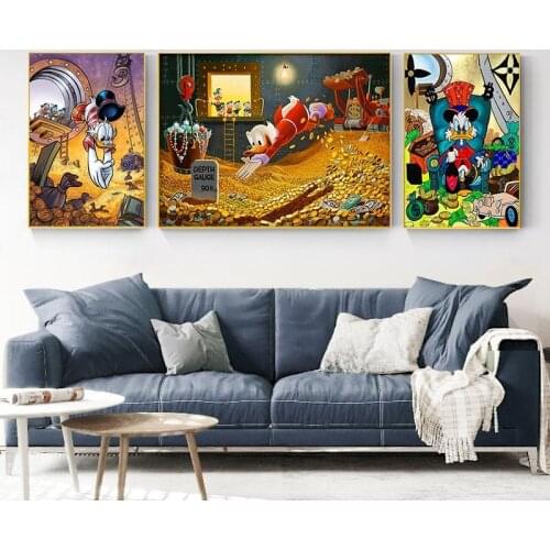 Disney Money Gold Coins of Rain Canvas Graffiti Posters Funny Wall Art Picture Alec Monopoly Scrooge Mcduck Posters Prints Decor
