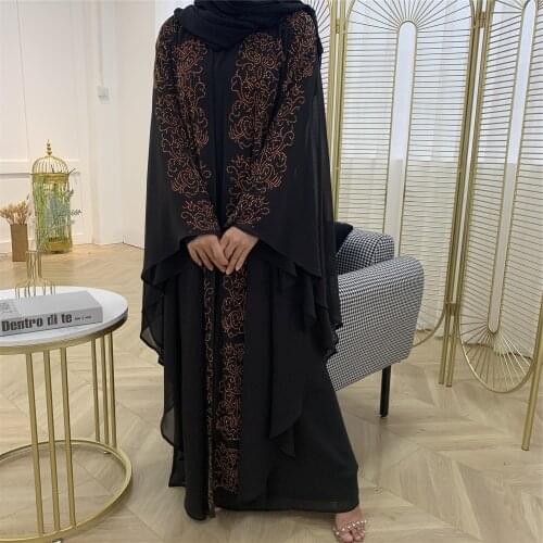 Ramadan Eid Mubarak Muslim Embroidery Dress Womens Abaya Dubai Turkey Islam Hijab Dress Vestidos Robe Musulmane Longue F2837