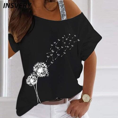 Floral Shirt Women Sexy Off Shoulder Short Sleeve Summer T-shirt Casual Loose Tee Ladies Office Tops Shirts For Women Streewear