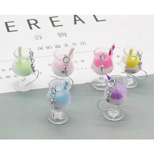 Candy Color Resin Milk Tea Drink Bottle Goblet Pendant Earrings Lady Party Gift Charm Jewelry