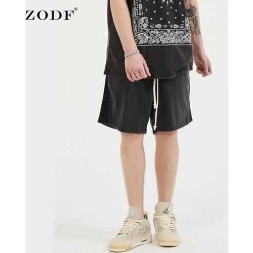 ZODF 2021 Summer Chic Men Cotton Shorts Loose Drawstring Hip Hop Solid Brand Comfortable Shorts High Street HY0016