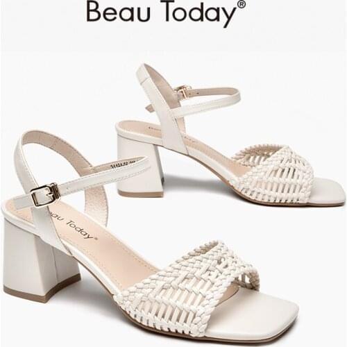 Woven Sandals Women Microfiber Leather Hollow Square Toe Summer Designer Elegant High Heel Ladies Pumps Handmade Beautoday 31184